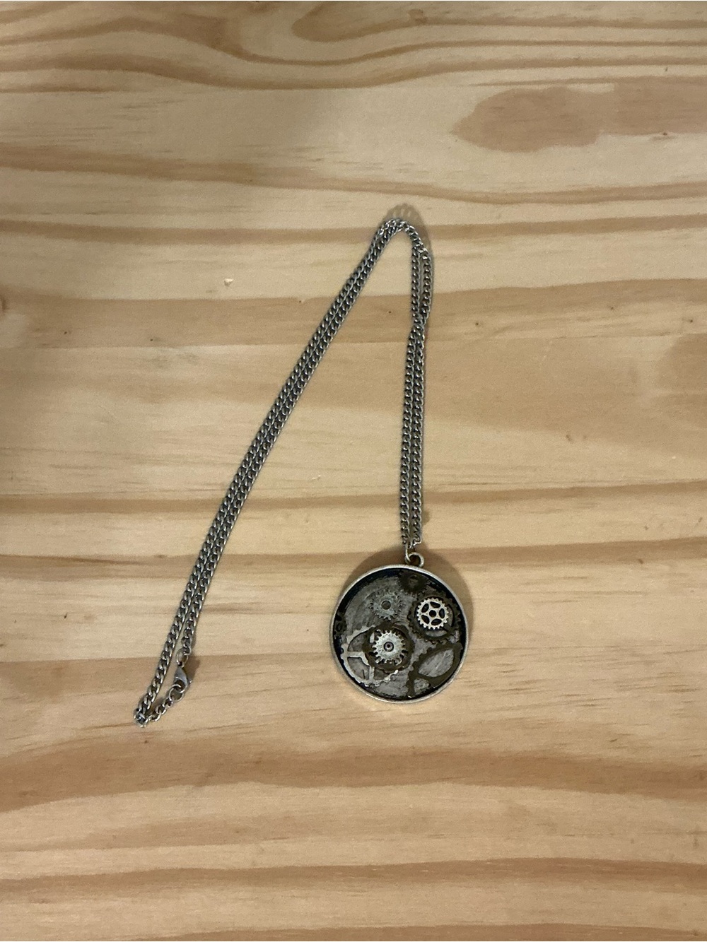 Steampunk Antiqued Silver-Tone Gear Pendant Necklace